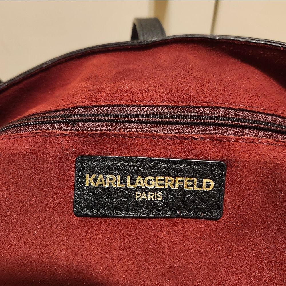 Karl Lagerfeld Paris "Lock Charm" Black Pebbled Leather Tote Bag, Retail $178 - Picture 9 of 11